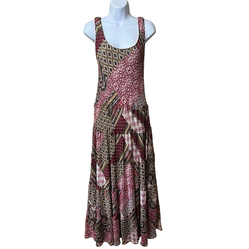Jones Studio Patchwork Maxi Dress 10 Sleeveless Lined Boho Hippie Festival EUC